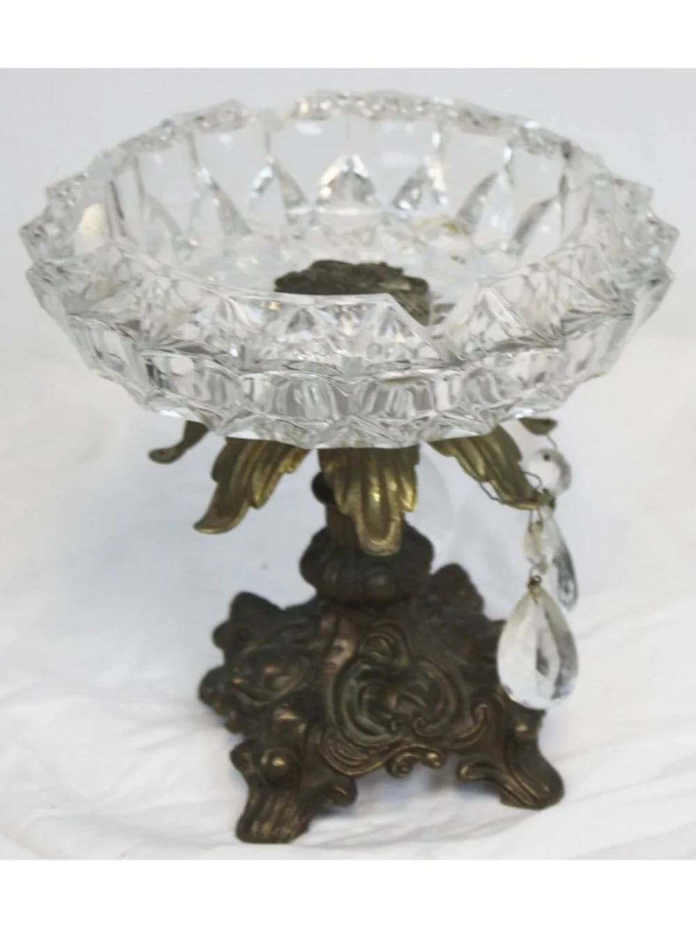 Vtg Hollywood Regency Footed Ash Tray Candy Nut Dish Compote Heavy Glass Metal